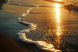 Seascape Sunlight Reflecting Off Gentle Waves on Sandy Beach nature background photo