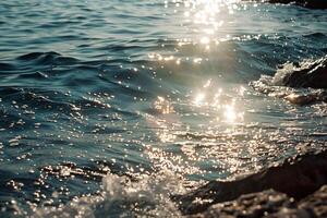 Seascape Sunlight Creating Glittering Path Across the Surface of Calm Sea nature background photo