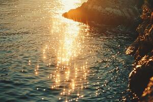 Seascape Sunlight Creating Golden Path on the Calm Surface of Secluded Bay nature background photo