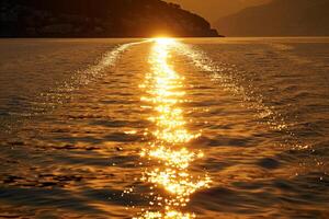 Seascape Sunlight Creating Golden Path on the Calm Surface of Secluded Bay nature background photo