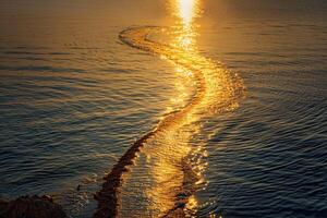 Seascape Sunlight Creating Golden Path on the Calm Surface of Secluded Bay nature background photo