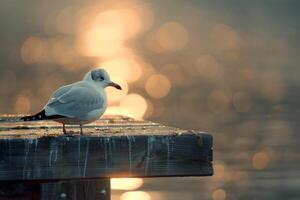 Black headed Gull resting on pier nature nature background photo