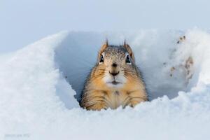 Arctic Ground Squirrel in snowy Arctic meadow nature background photo