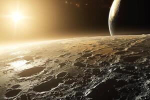 Interplanetary nature background Space Exploration Discovery Space Probe Exploring Plutos Icy Surface photo