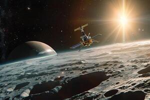 Interplanetary nature background Space Exploration Discovery Space Probe Exploring Plutos Icy Surface photo