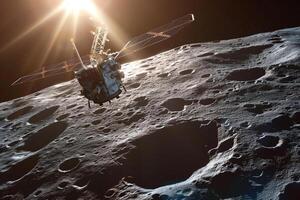 Interstellar Space Exploration Spacecraft Orbiting the Dwarf Planet Ceres Capturing Its Cratered Surface and Bright Spots photo