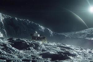 Interstellar Space Exploration Spacecraft Orbiting Jupiters Moon Europa Capturing Its Icy Surface and Potential for Life photo