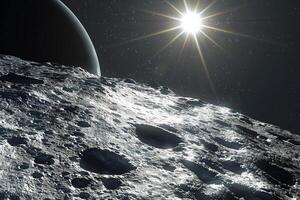Interstellar Space Exploration Spacecraft Orbiting the Dwarf Planet Ceres Capturing Its Cratered Surface and Bright Spots photo