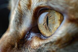 Intimate Captivating Nature of Cats Eye with Intricate s of the Iris and Reflection of Surrounding Light photo