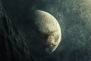 Interstellar Space Exploration Spacecraft Orbiting Jupiters Moon Europa Capturing Its Icy Surface and Potential for Life photo