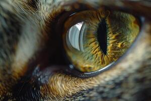 Intimate Captivating Nature of Cats Eye with Intricate s of the Iris and Reflection of Surrounding Light photo