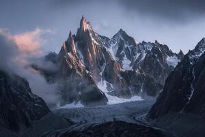 SunriseIlluminated Mountain Range with Glaciers  nature background photo