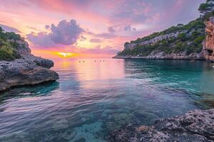 nature background Coastal Lagoon with Crystal Clear Water and Pink Sunset photo
