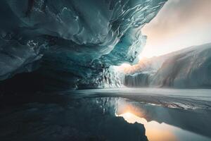 Majestic Sunlight Reflecting Off Pristine Glacier Creating Spectrum of Colors in the Ice   nature background photo