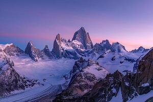 Majestic Mountain Range with Jagged Peaks and Glaciers Illuminated by Sunrise Glow   nature background photo