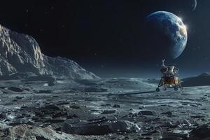Lunar Rover Exploring Rugged Moons South Pole Terrain photo
