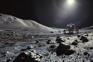 Lunar Rover Exploring Rugged South Pole Terrain of the Moon photo
