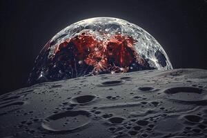 Lunar Eclipse with Earth Casting Red Shadow on Moons Surface photo