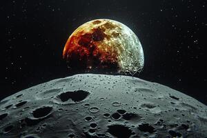 Lunar Eclipse with Earth Casting Red Shadow on Moons Surface photo