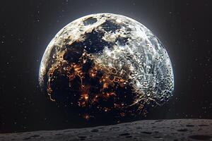 Lunar Eclipse with Earth Casting Red Shadow on Moons Surface photo