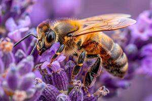 Nature Intimate Intricate Patterns on Bee Gathering Pollen from Lavender Wildflowers nature background photo