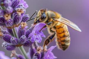 Nature Intimate Intricate Patterns on Bee Gathering Pollen from Lavender Wildflowers nature background photo