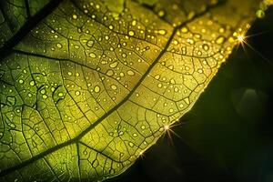 Nature Intricate Sunlight Casting Intricate Patterns Through Translucent Leaf Covered in Morning Dew nature background photo