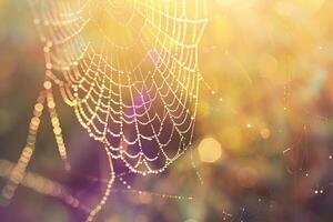 Dew Covered Spider Web Sparkling in Sunlight nature background photo
