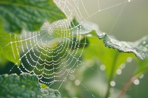 Geometric Dewdrop Patterns on Spider Web nature background photo