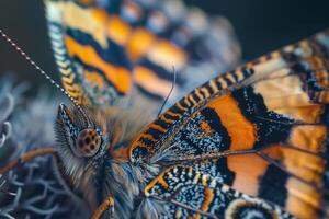 Intricate Shell Patterns of Tortoiseshell Butterfly Illuminated by Sunlight nature background photo