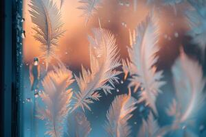 Enchanting Nature of Frost Patterns on Winter Window Background photo