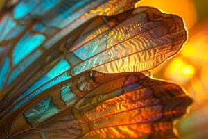 Nature Butterfly Wing with Iridescent Scales in Sunlight nature background photo