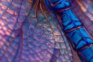 Nature Iridescent Patterns and Veins on Dragonfly Wing with Natural Light photo