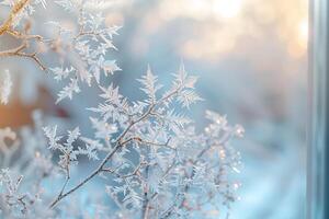 Nature Frost Patterns on Windowpane Resembling Delicate Lacework  nature background photo