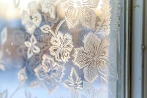 Nature Frost Patterns on Windowpane with Delicate Lacework  nature background photo