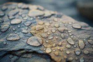 Abstract of raindrops on the surface of smooth river rock with nature background photo
