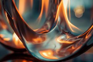Abstract patterns of flames reflected in polished metal sculpture creating ambiance background nature photo