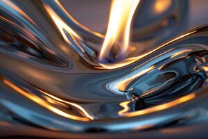 Abstract patterns of flames reflected in polished metal sculpture creating ambiance background nature photo