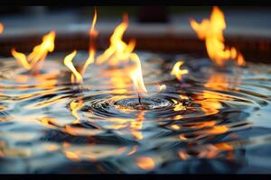 Abstract patterns of flames reflected in polished marble fountain creating ambiance background nature photo