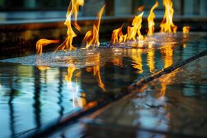 Abstract patterns of flames reflected in polished marble fountain creating ambiance background nature photo