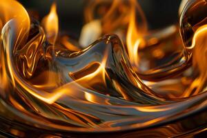 Abstract patterns of flames reflected in polished brass creating ambiance background nature photo