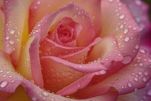 Raindrops on Fading Rose Petals Background in Nature Setting photo