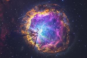 Luminous Planetary Nebula Vibrant Colors and Stellar Evolution in Deep Space Background photo