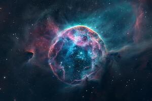 Luminous Planetary Nebula Glowing in Vibrant Colors Birth and Death Cycle of Stars in Deep Space Background and Nature photo