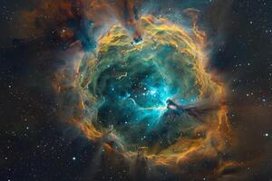 Luminous Planetary Nebula Glowing in Vibrant Colors Birth and Death Cycle of Stars in Deep Space Background and Nature photo