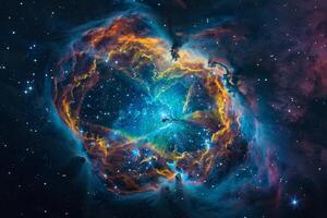 Luminous Planetary Nebula Glowing in Vibrant Colors Birth and Death Cycle of Stars in Deep Space Background and Nature photo