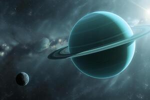 Uranus with Tilted Axis and Faint Ring System Unique Outer Solar System Background and Nature photo