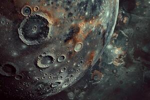 Charon Plutos Largest Moon Heavily Cratered Surface and Distinct Reddish Regions Background and Nature photo