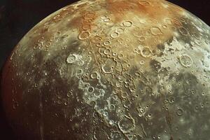 Charon Plutos Largest Moon Cratered Surface and Reddish Regions Background and Nature photo