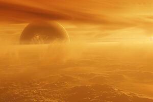 Titan Saturns Largest Moon Hazy Orange Atmosphere and Hydrocarbon Lakes Background and Nature photo